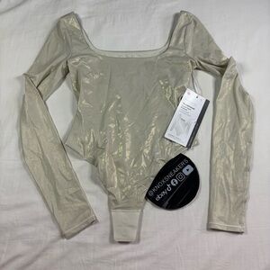 Lululemon Nulu Square-Neck LS Bodysuit LXBO Cream Sparkle Women’s Size XS